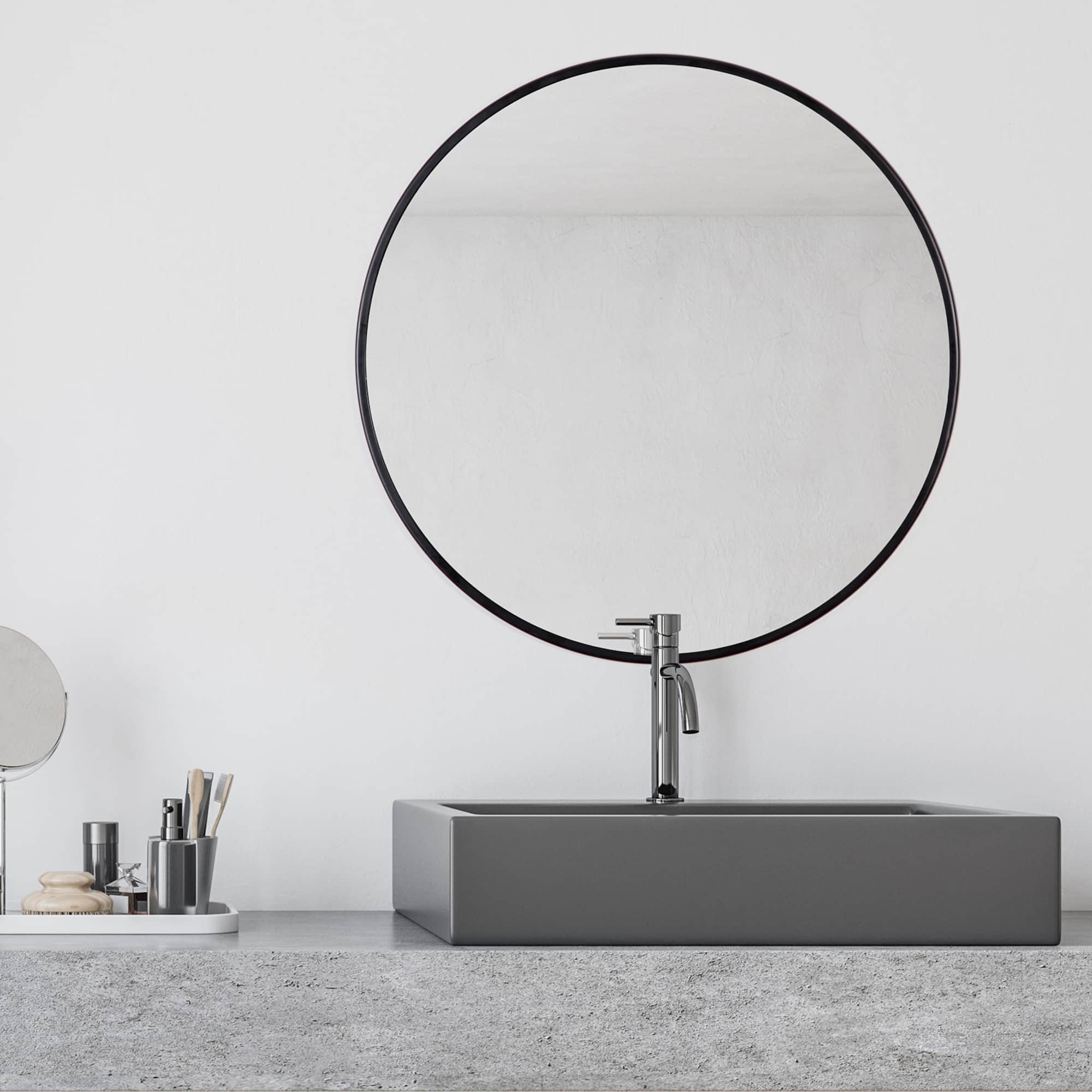 Habitat Adelina 30" Black Circular Wall Mirror